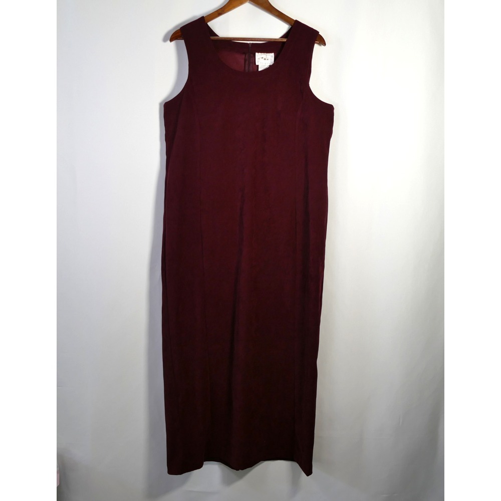 Vintage Women Faux Suede Overall Jumper Maxi Dress Size L Western 90s Minimalist